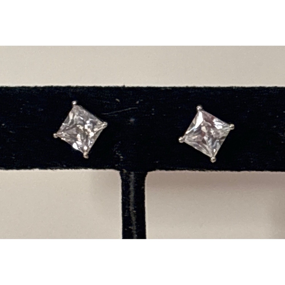 Vintage Princess Cut Clear Rhinestone Stud Earrings Square Minimalist Geometric
